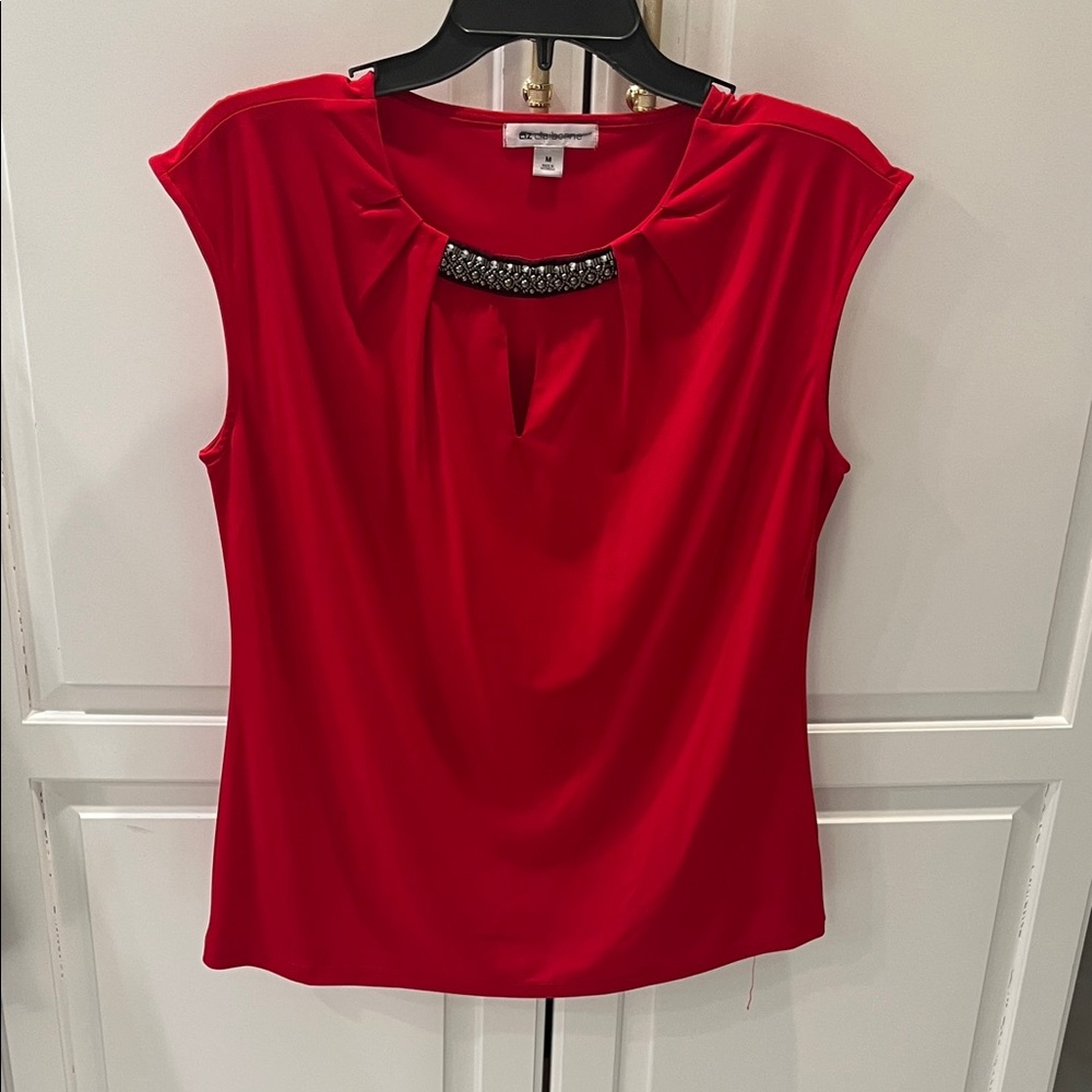 Liz Claiborne Red Blouse with Embellished Neckline